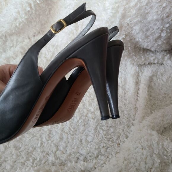 Garolini Italian Leather Vintage Gray‎ Slingback Peep-toe Heels - Picture 5 of 9